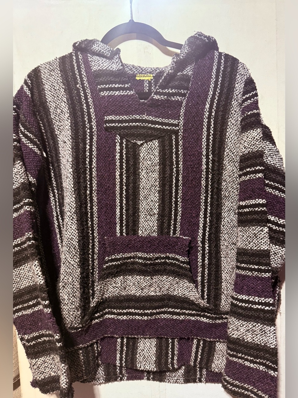Men's Striped Crewneck Baja Sweater - Purple & White